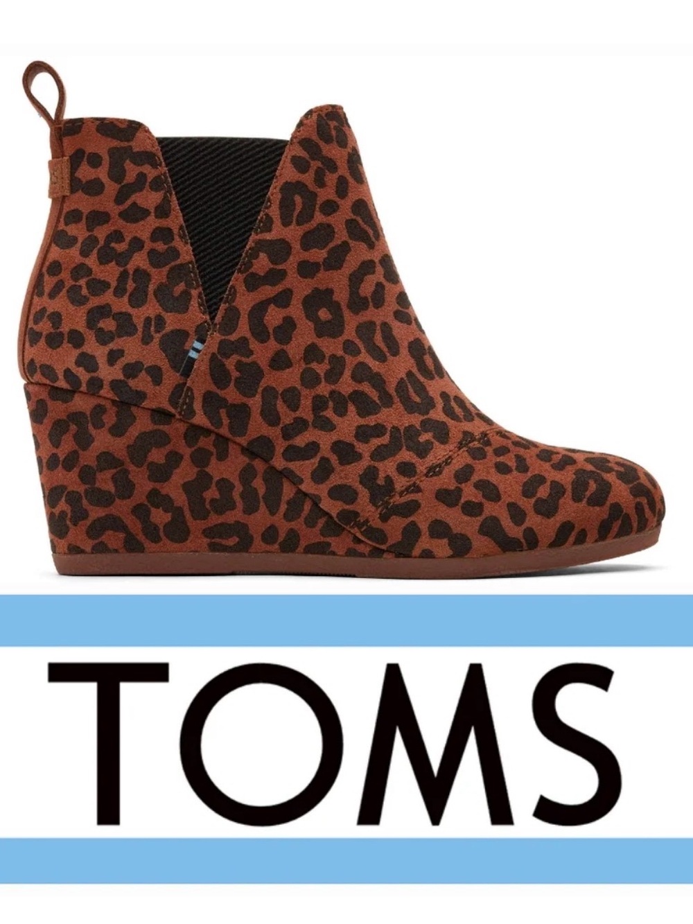 TOMS Dark Ember Leopard Printed Suede Wedge Ankle Boots 6 - Picture 2 of 4